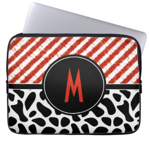 Red White Stripe Black Pattern Monogram Laptop Sleeve