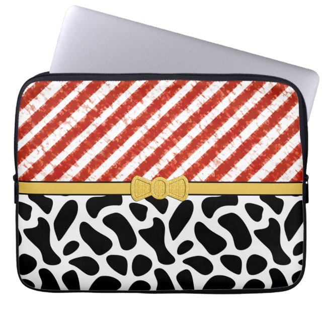 Red White Stripe Black Pattern Personalize  Laptop Sleeve (Front)