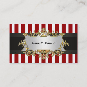 Red White Stripe, Black Ribbon, Gold Framed Label Business Card