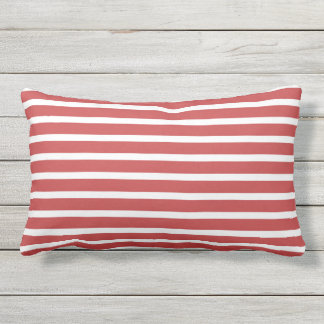 Red White Stripe Classic Nautical Design Outdoor Pillow