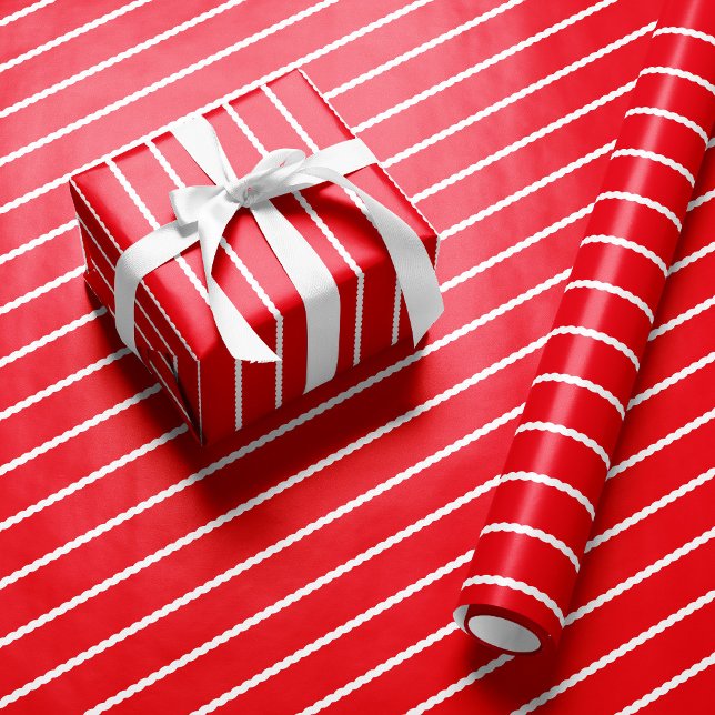 Red white stripe cute simple squiggly Christmas Wrapping Paper (Creator Uploaded)