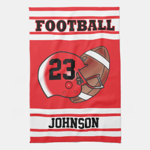 Red & White Stripe Football Jersey Kitchen Towel