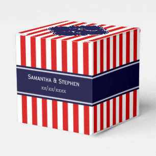 Red White Stripe Navy Blue Name Monogram Favor Box