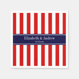 Red White Stripe Navy Blue Name Monogram Napkin