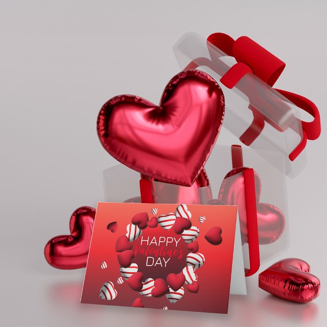 Red White Striped 3D Hearts Happy Valentine's Day Holiday Card (Creator Uploaded)