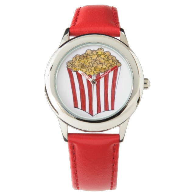 Red White Striped Caramel Corn Popcorn Food Watch (Front)