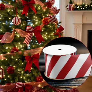 Red White Striped Festive Holiday Satin Ribbon