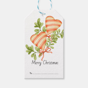 Red & White Striped Hearts Country Christmas Gift Tags