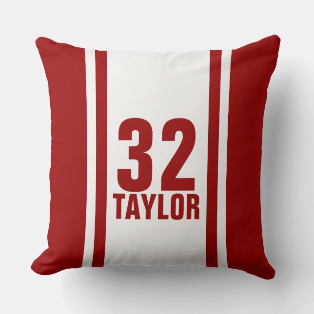 Red & White Striped Sports Jersey Throw Pillow (Front)