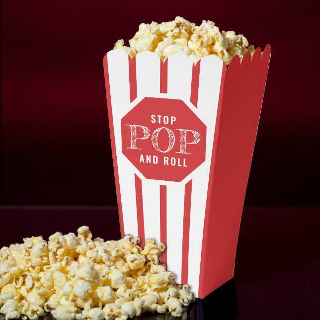 Red & White Striped Stop Pop & Roll Funny Popcorn Favor Box (Red & White Striped Stop Pop & Roll Funny Popcorn Favor Boxes
)