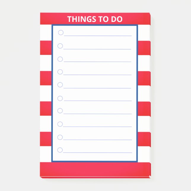 Red & White Striped Things To Do Post-it Notes (Front)