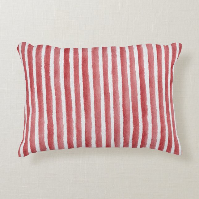Red White Stripes Accent Pillow (Front)