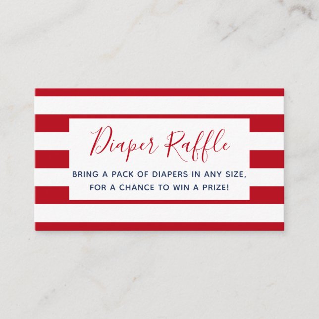 Red White Stripes Baby Shower Diaper Raffle Ticket Enclosure Card (Front)