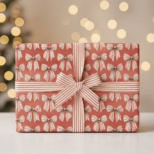 Red White Stripes Bows Christmas Wrapping Paper