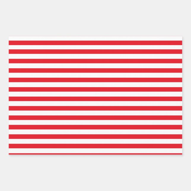 Red & White Stripes Candy Cane Christmas Wrapping Paper Sheet (Front)