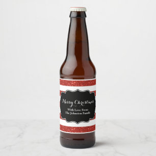 Red White Stripes Christmas Custom Beer Label