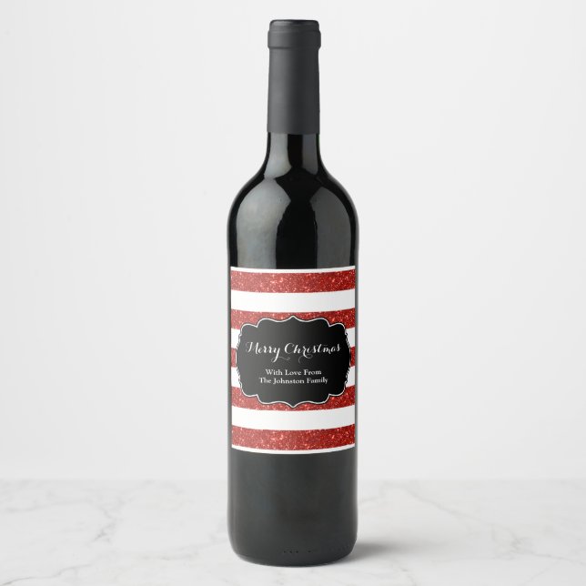 Red White Stripes Christmas Custom Wine Label (Front)