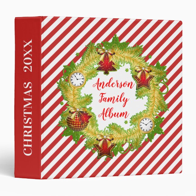Red White Stripes Christmas Family Photo Album Binder (Front/Spine)