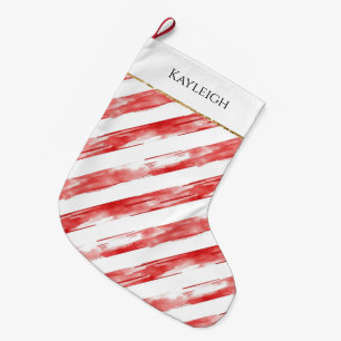 Red White Stripes Christmas Gold Glitter Large Christmas Stocking