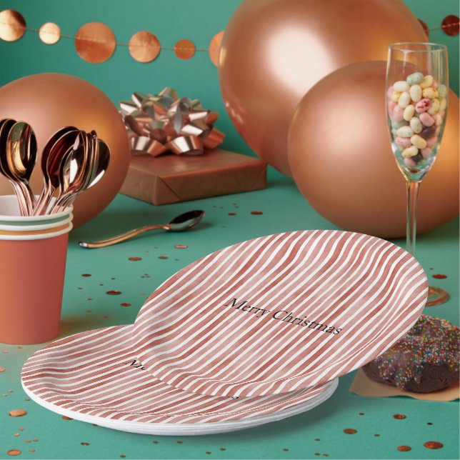 Red White Stripes Christmas Paper Plate (Multi)