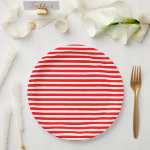 Red White Stripes Circus Carnival Kids Birthday Paper Plate
