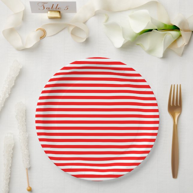Red White Stripes Circus Carnival Kids Birthday Paper Plate (Wedding)