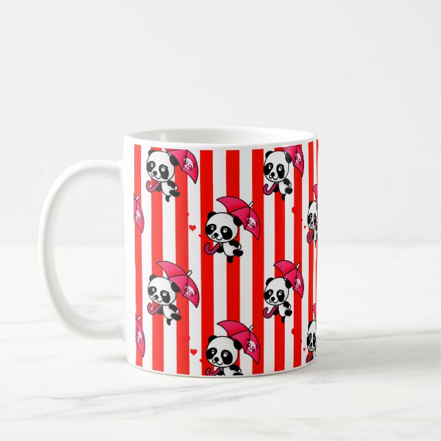 Red White Stripes Cute Coffee Mug (Left)