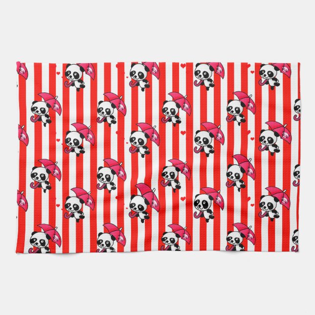 Red White Stripes Cute Kitchen Towel (Horizontal)