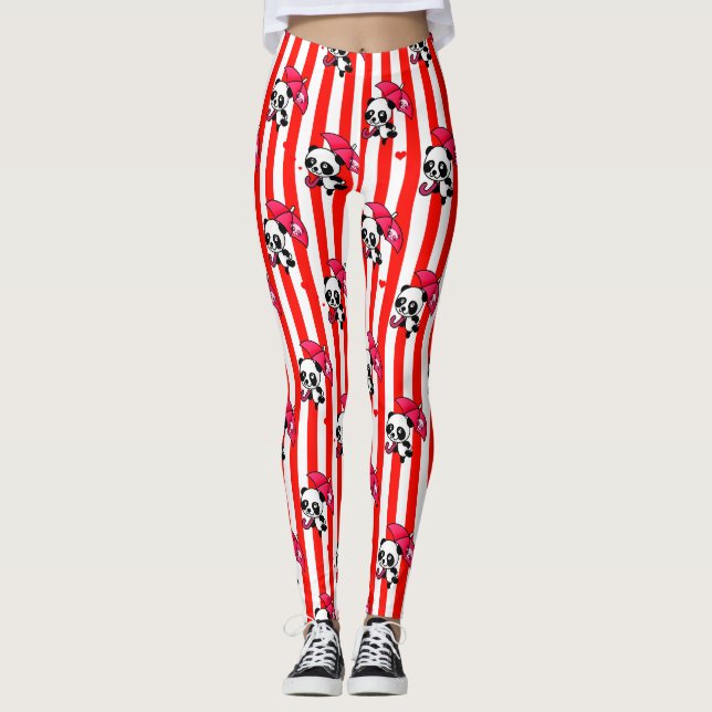 Red White Stripes Cute Leggings (Front)
