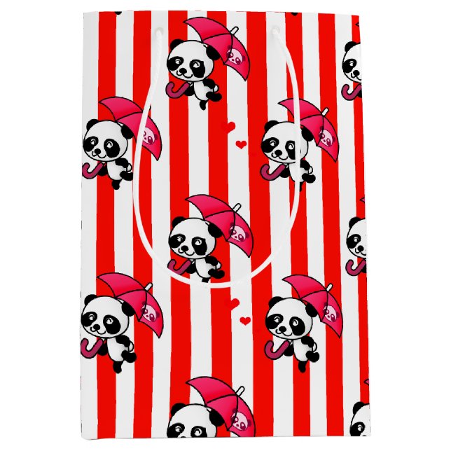 Red White Stripes Cute Medium Gift Bag (Front)
