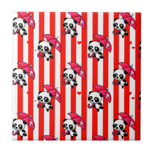 Red White Stripes Cute Tile