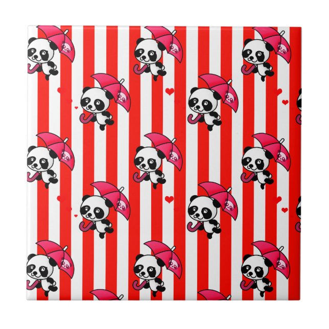 Red White Stripes Cute Tile (Front)