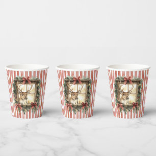 Red White Stripes Deer Window Christmas Paper Cups
