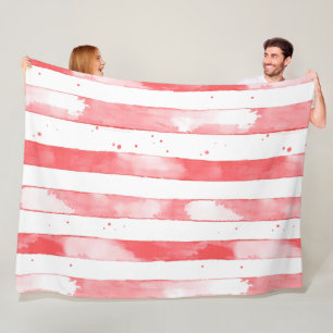 Red White Stripes Dots Christmas Fleece Blanket