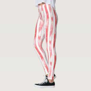 Red White Stripes Dots Christmas Leggings