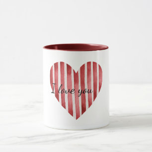 Red White Stripes Heart Love Mug