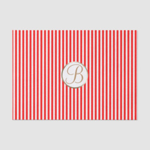 Red White Stripes Holiday Monogram Letter Initial Tissue Paper