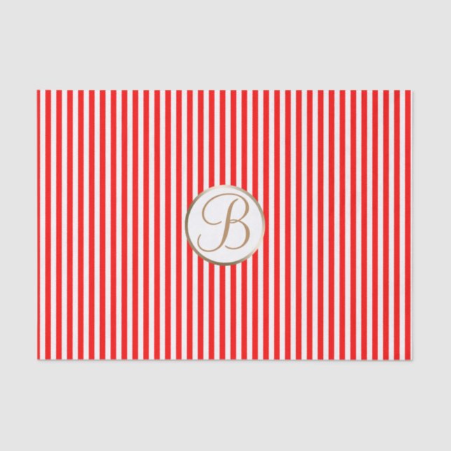 Red White Stripes Holiday Monogram Letter Initial Tissue Paper (Front)