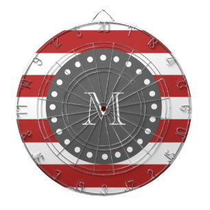 Red White Stripes Pattern, Charcoal Monogram Dartboard
