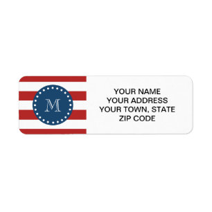 Red White Stripes Pattern, Navy Blue Monogram