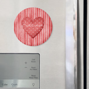 Red White Stripes Polka Dots Heart Magnet
