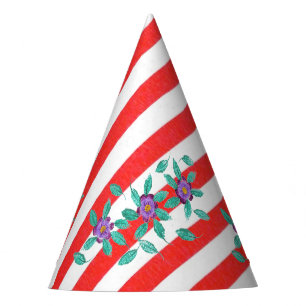 Red White Stripes Purple Flowers Party Hats