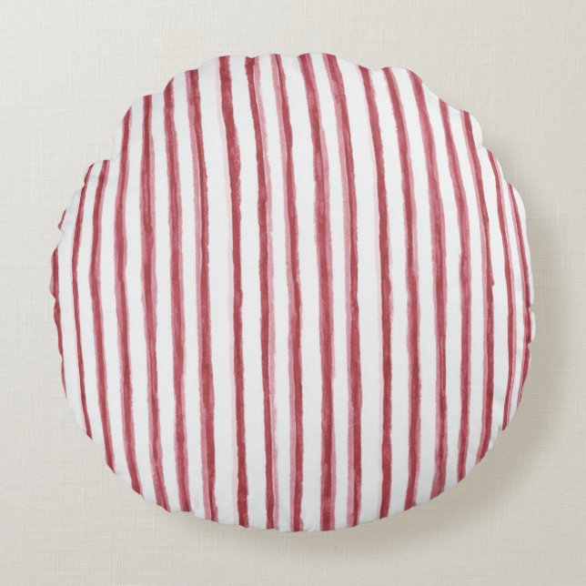 Red White Stripes Round Pillow (Front)