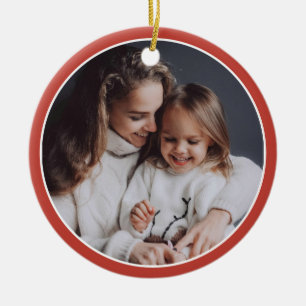 Red& White Stripes Santa Claus Custom Photo Xmas Ceramic Ornament