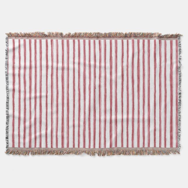 Red White Stripes Throw Blanket (Front)