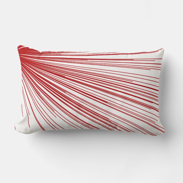 Red & White Stylish Abstract Line Design Lumbar Pillow (Front)