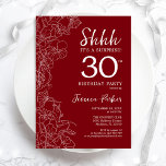 Red White Surprise 30th Birthday Invitation<br><div class="desc">Red White Surprise 30th Birthday Invitation. Minimalist modern feminine design features botanical accents and typography script font. Simple floral invite card perfect for a stylish female surprise bday celebration. Printed Zazzle invitations or instant download digital printable template.</div>
