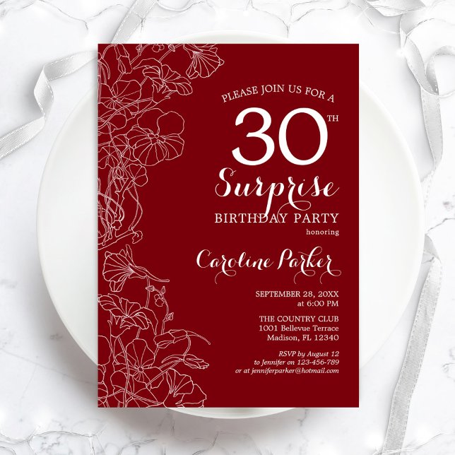 Red White Surprise 30th Birthday Party Invitation (Creator Uploaded)