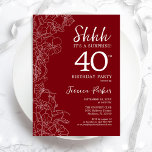Red White Surprise 40th Birthday Invitation<br><div class="desc">Red White Surprise 40th Birthday Invitation. Minimalist modern feminine design features botanical accents and typography script font. Simple floral invite card perfect for a stylish female surprise bday celebration. Printed Zazzle invitations or instant download digital printable template.</div>