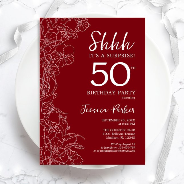 Red White Surprise 50th Birthday Invitation (Creator Uploaded)